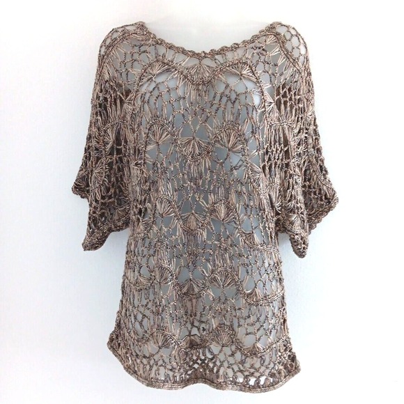 dressbarn Tops - Dress Barn Croched Open Knit Sweater Tunic Womens Large Beige‎ Sheen Boho Travel